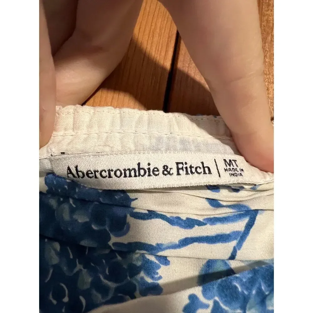 Abercrombie & Fitch Emerson Poplin Puff Sleeve Mini Dress Blue Floral Size MT - Picture 7 of 12